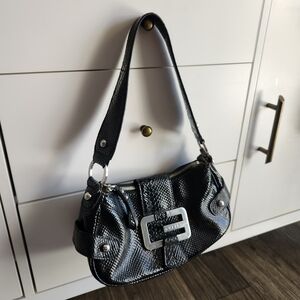 Y2K Guess Croc Vegan Leather Black Small Shoulder Bag